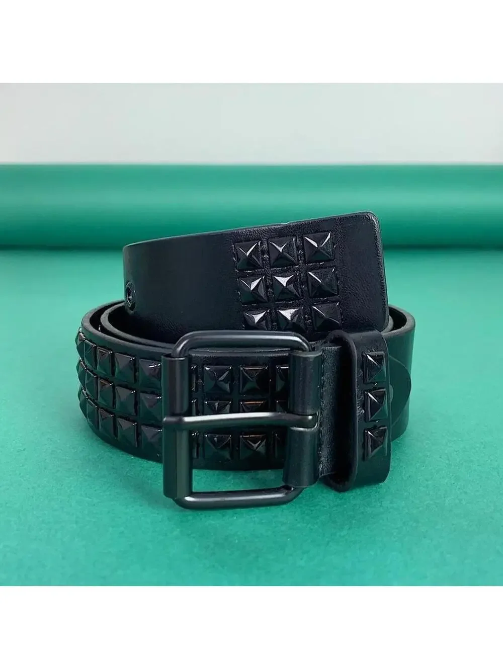Vintage y2k 2000s Punk Style Diamond Studded black essential belt. Goth emo